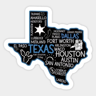 Dallas Texas cute map San Antonio Austin Fort Worth El Paso Dallas TX state Sticker